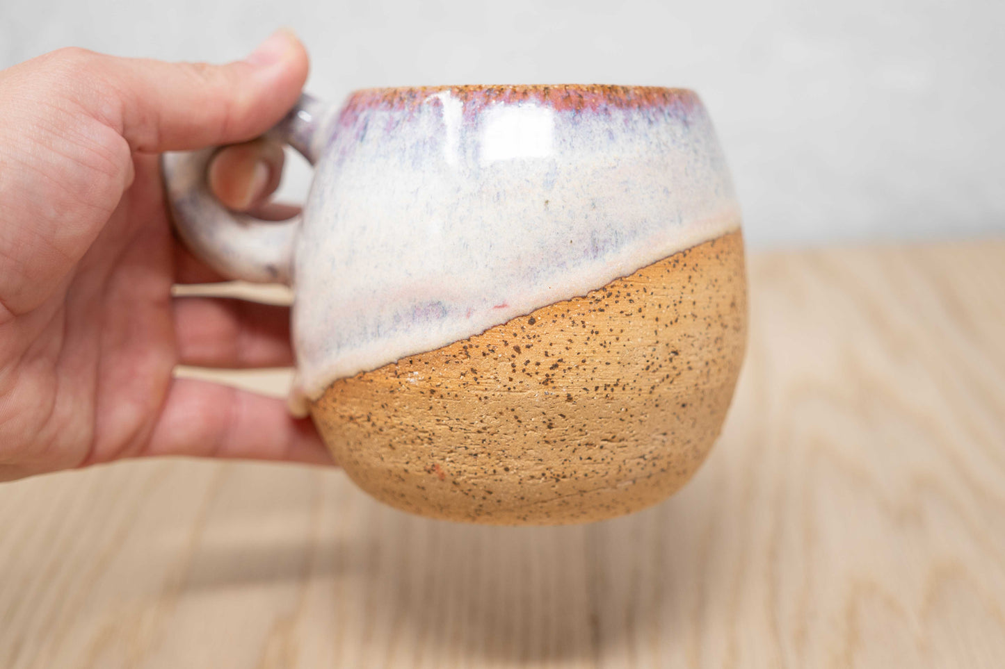 Pink and white mug
